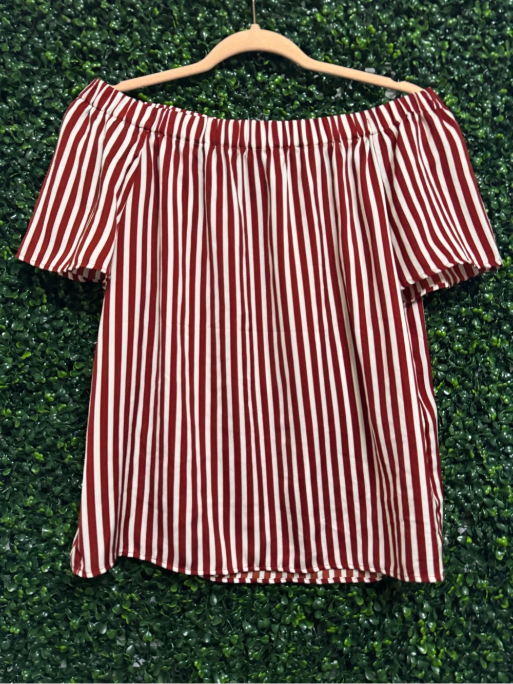 Off-Shoulder Red and White Striped Women's Top